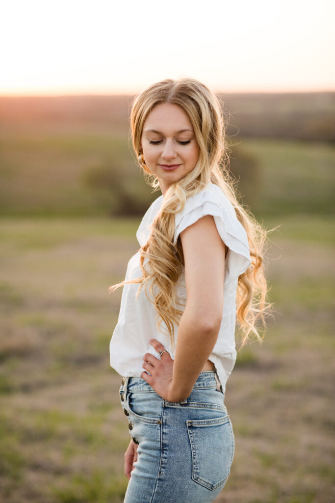 Outdoor senior photography in North Texas at sunset