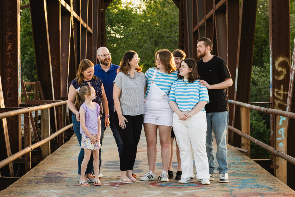 Extended family photo on bridge