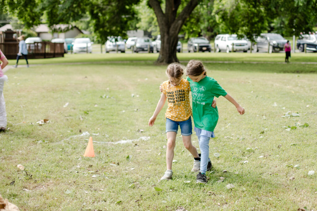 Three-legged race at homeschool field day